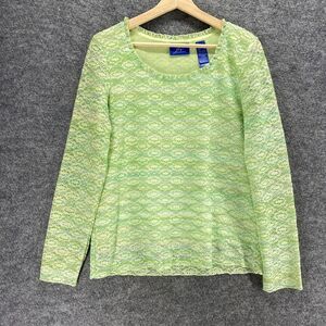 JH Collectibles Top Women L Large Green Crochet Long Sleeve Crew Neck Lace